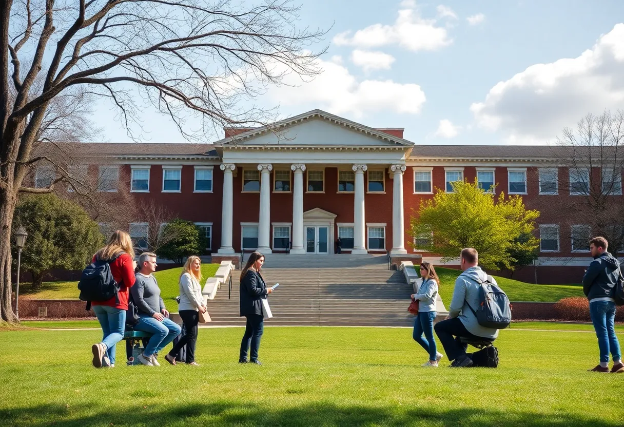 Students discussing on university campus amidst scrutiny