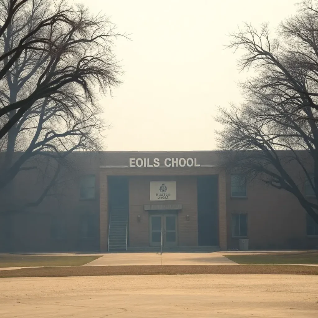 Burned school building in Los Angeles following wildfires