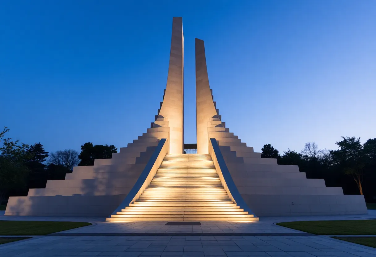 23-foot tall memorial sculpture representing ascent and remembrance in Beverly Hills.