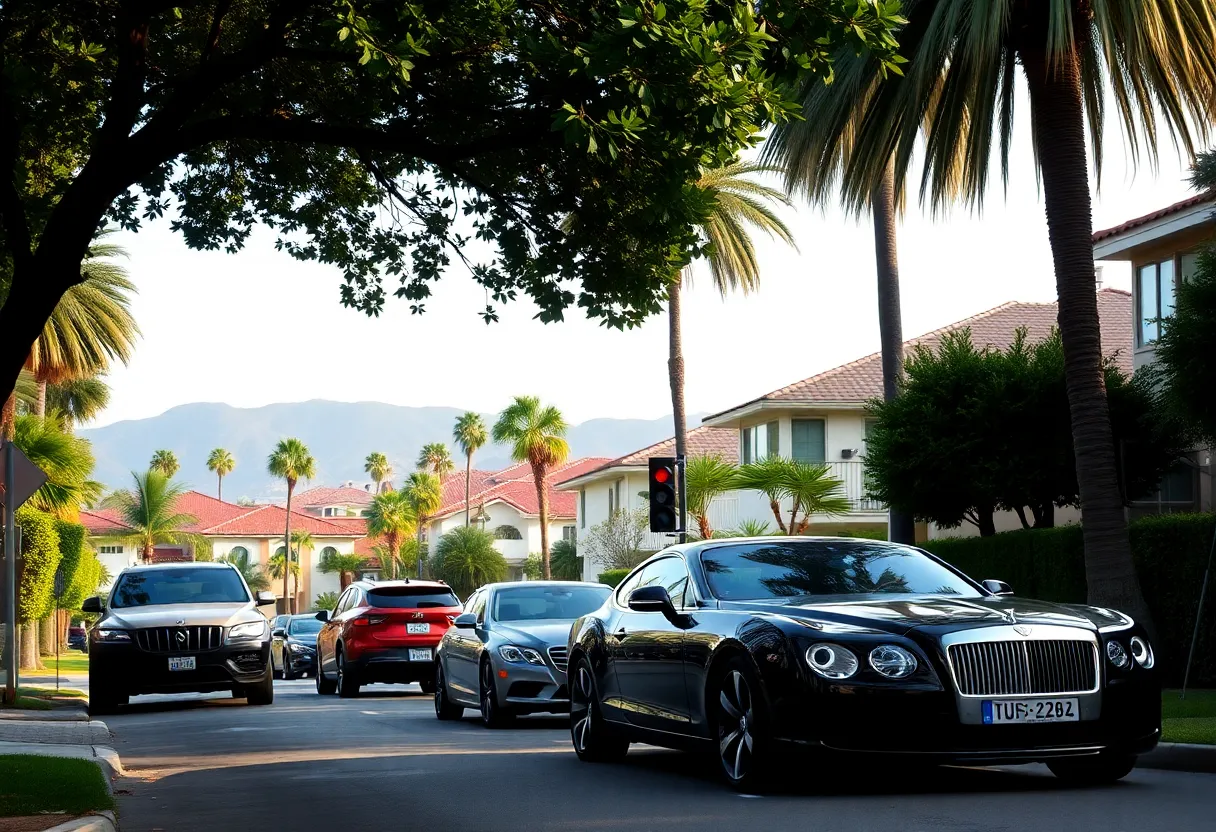 Beverly Hills neighborhood with luxury cars