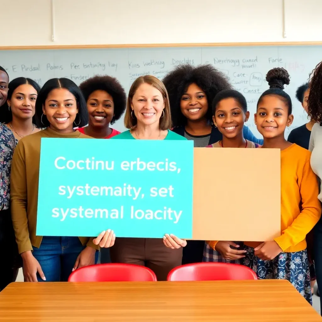 Group of teachers and students in a classroom showcasing diversity and inclusivity.