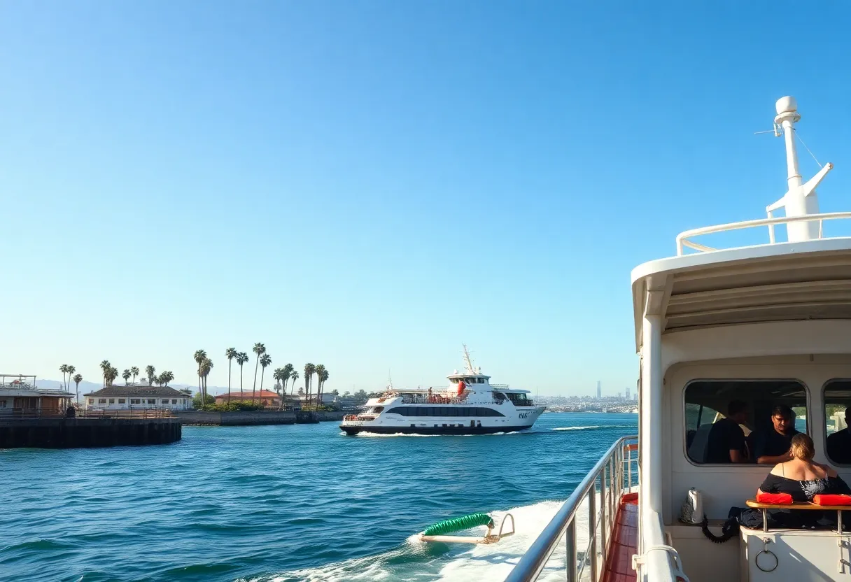 Ferry navigating the Los Angeles coastline