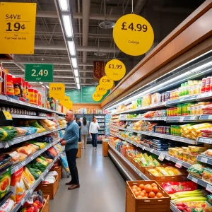 A grocery store in California with visible price increases on products.