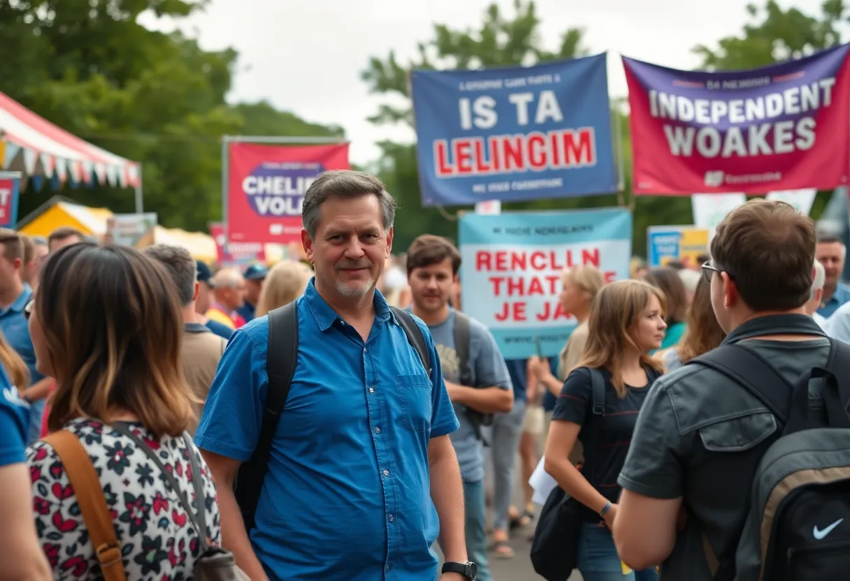A diverse group of voters at a political rally in California