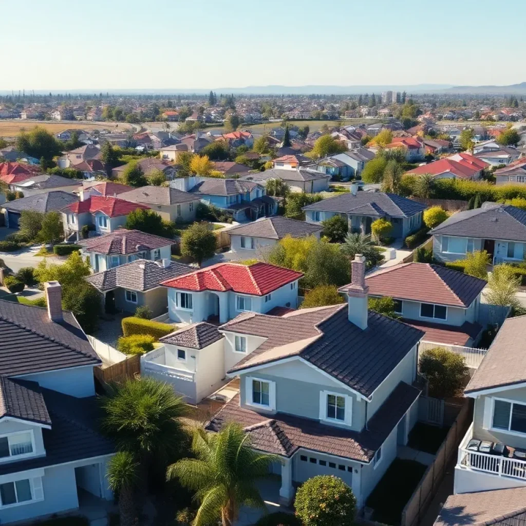 A suburban neighborhood in California with various styles of homes.