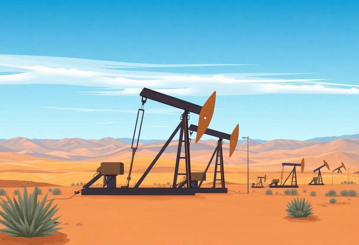 Oil wells in Kern County, California under a clear sky