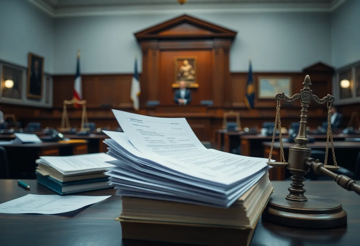 Setting depicting a law examination process