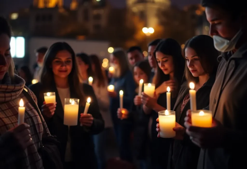 Community members holding candles at a vigil for Celeste Rivas Hernandez