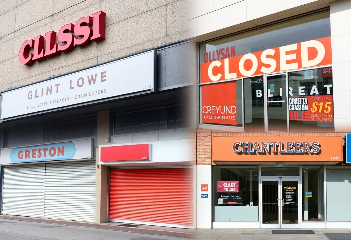 A closed Claire's store with a 'For Lease' sign