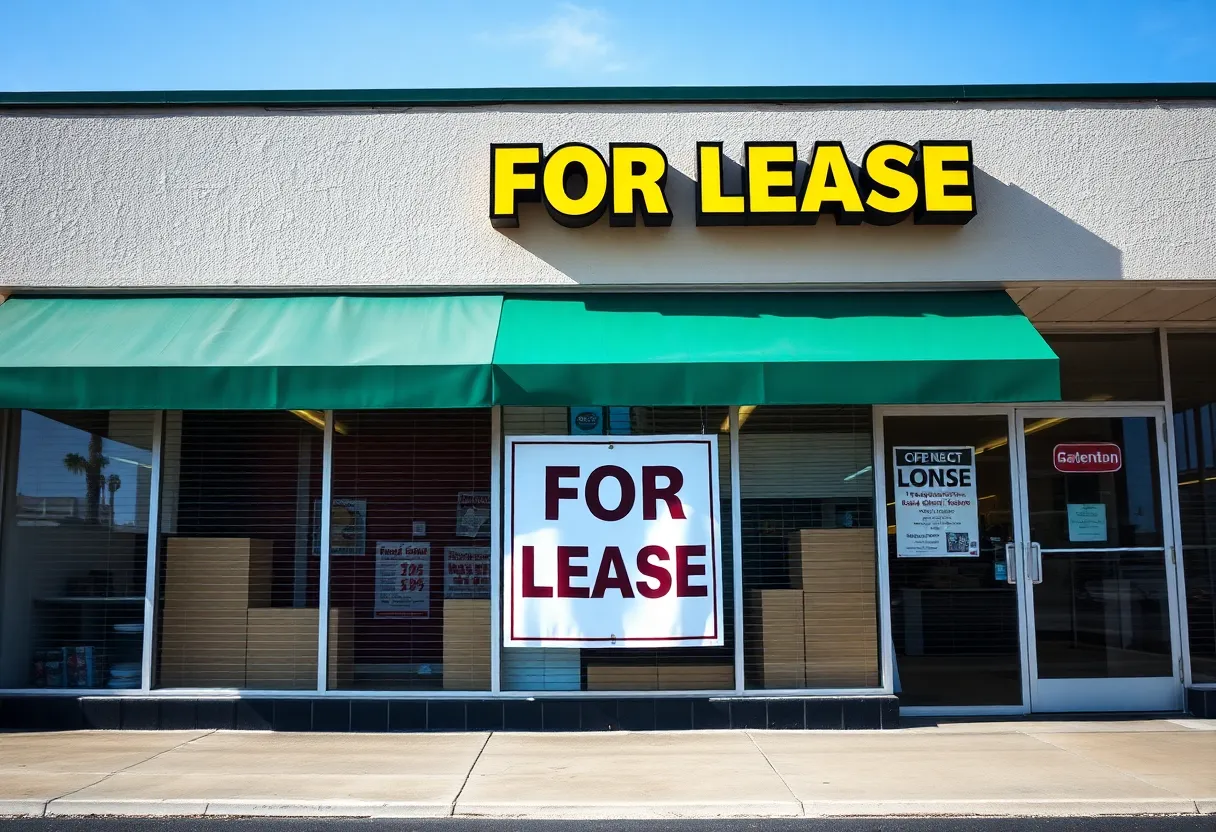 Closed retail store in California with a 'For Lease' sign