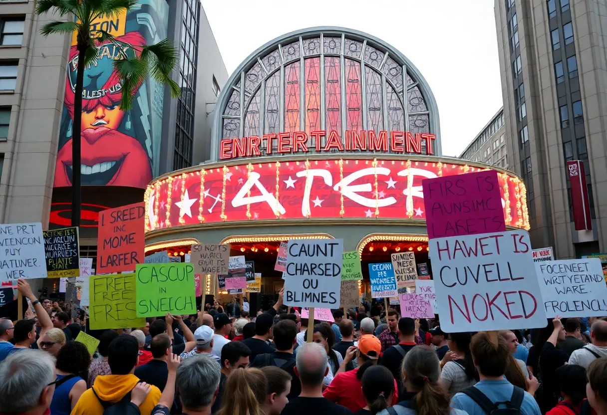 Crowd protesting ABC's suspension of Jimmy Kimmel Live in Hollywood