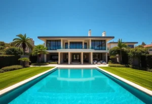 Exterior view of a luxurious mansion in Beverly Hills