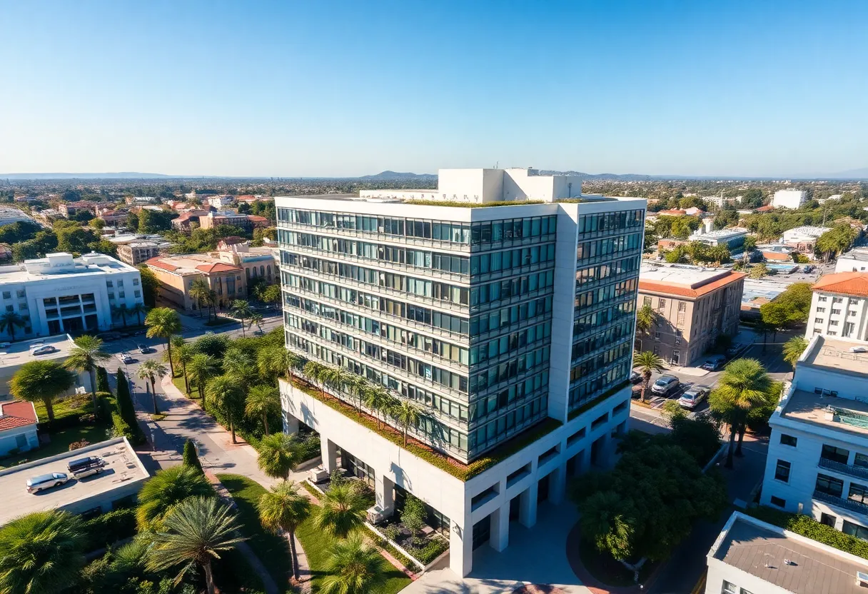 Maple Plaza office building in Beverly Hills surrounded by trees