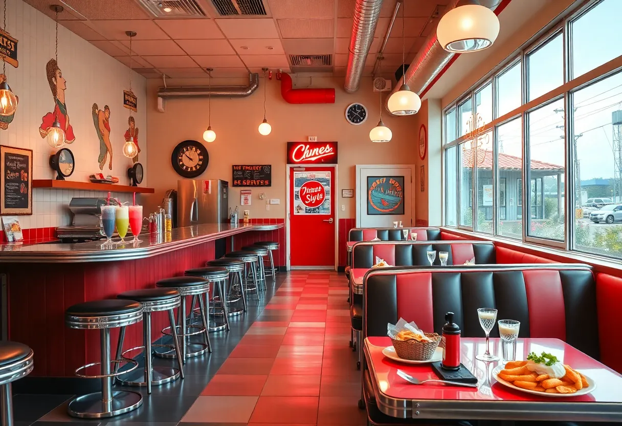A modern diner with milkshakes and classic diner food