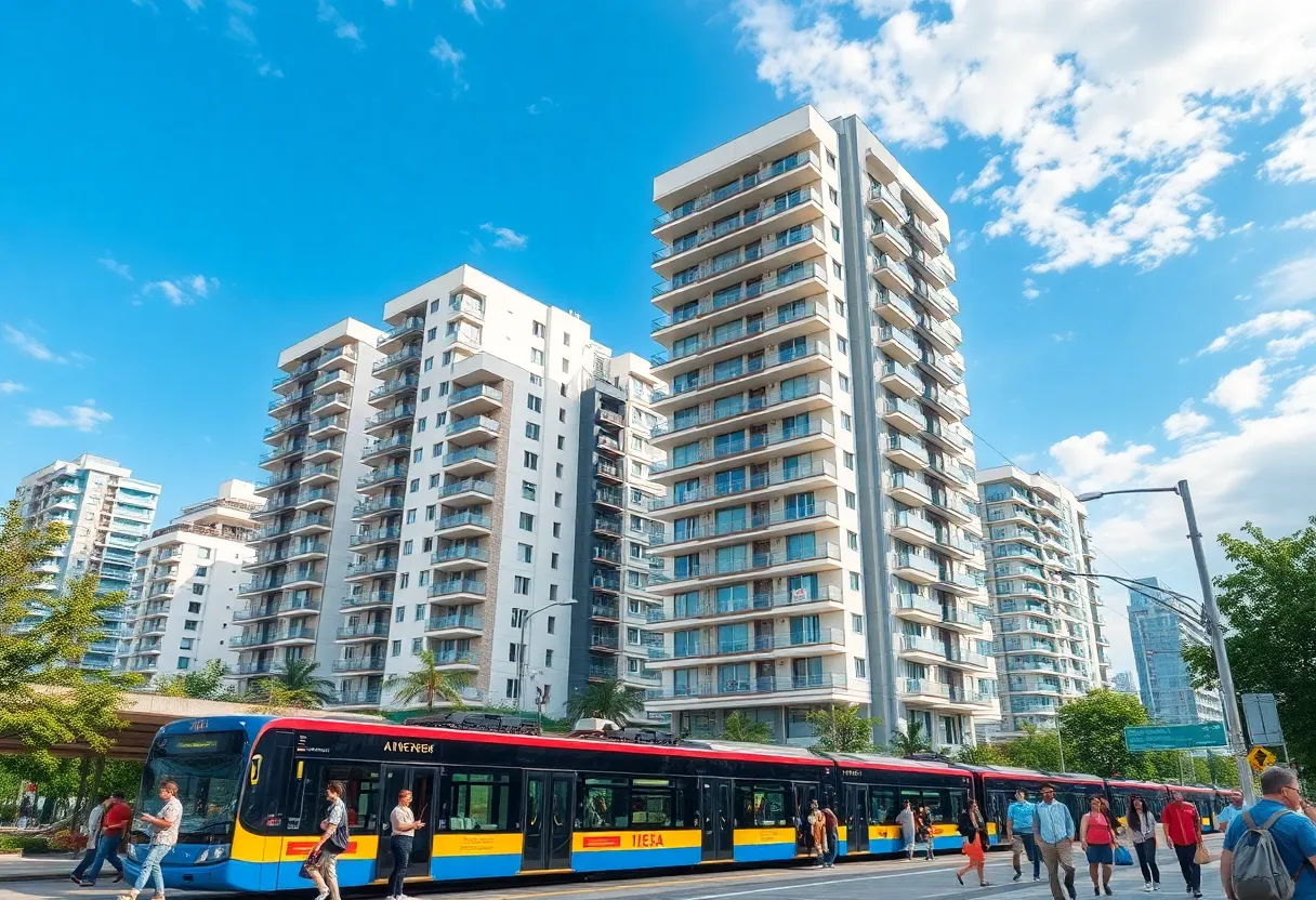 Urban housing development near a transit station in California
