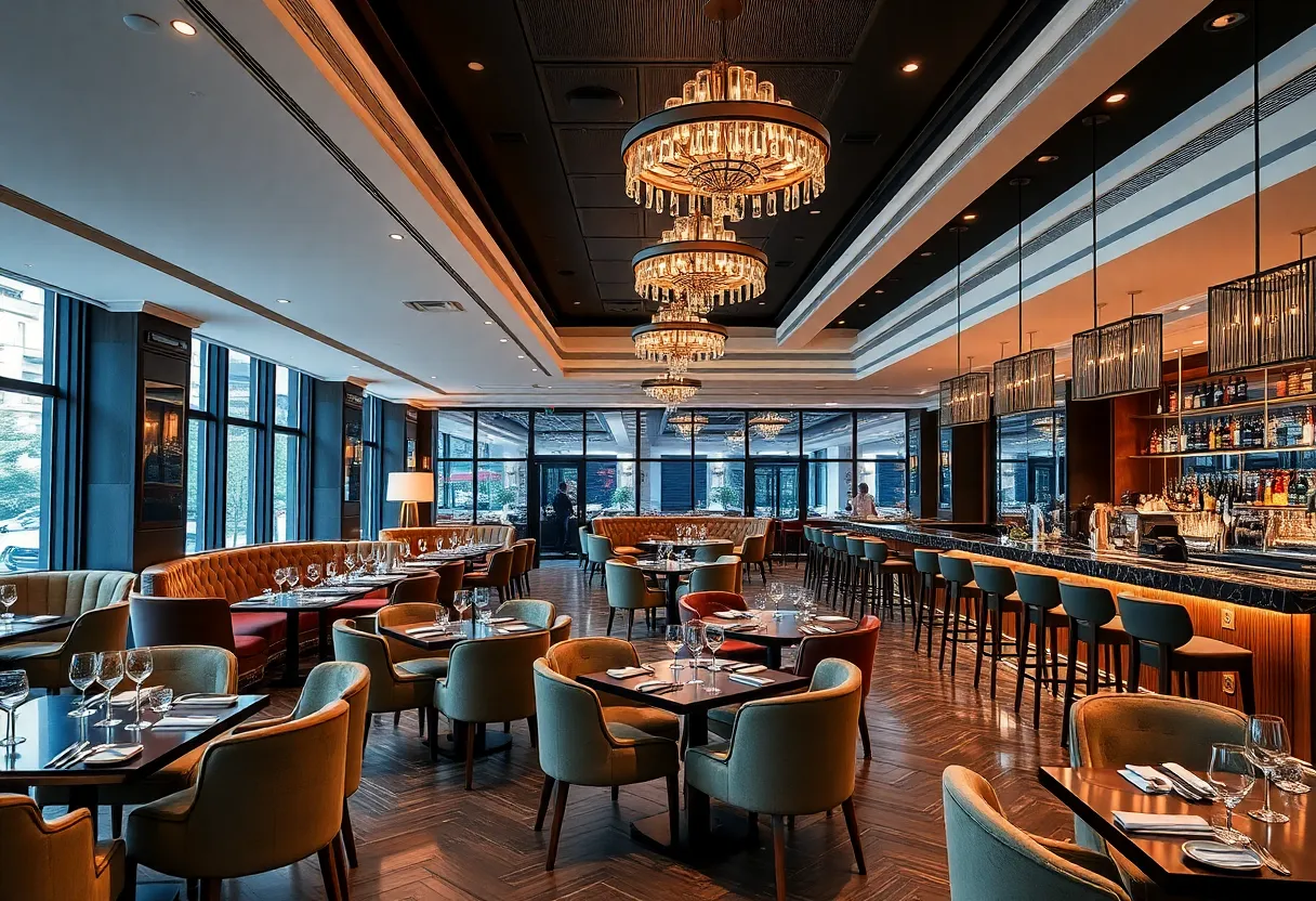 Elegant interior of Monsieur Dior restaurant in Beverly Hills