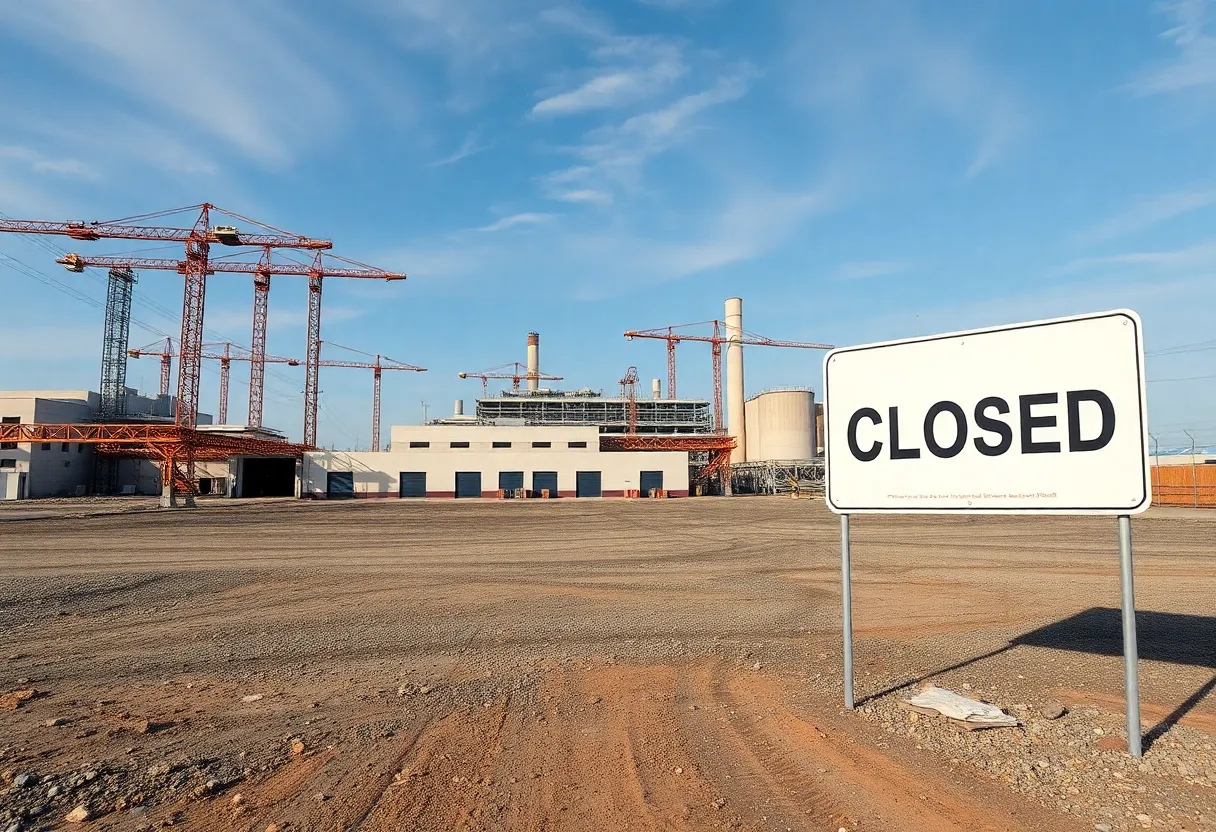 Closed construction site of Natron Energy's battery factory in North Carolina