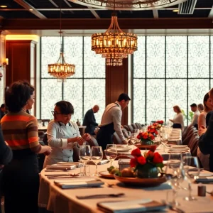 Cozy dining atmosphere at a high-end restaurant with diverse staff