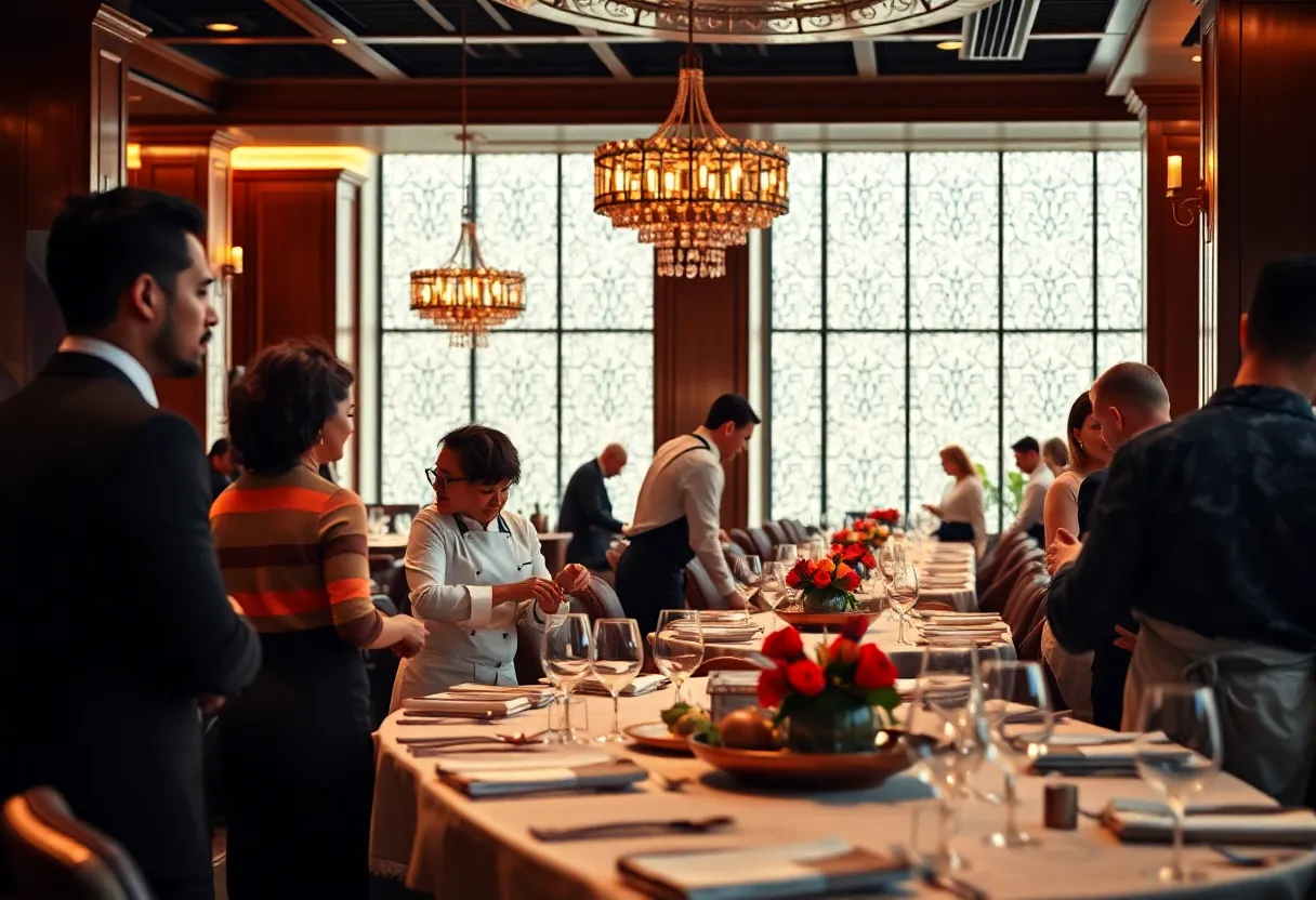 Cozy dining atmosphere at a high-end restaurant with diverse staff