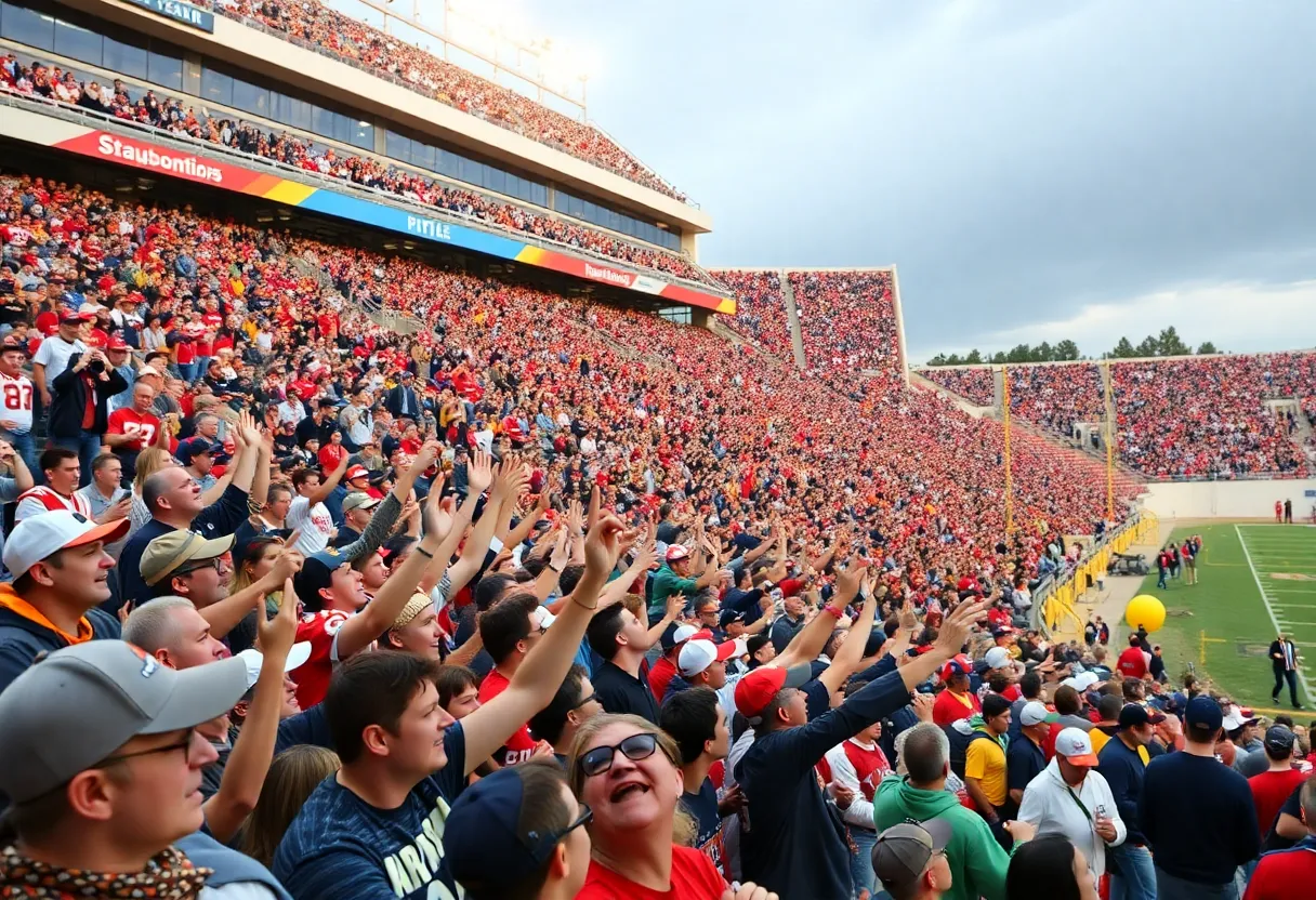 Fans cheering for the Northwestern Wildcats during a football game