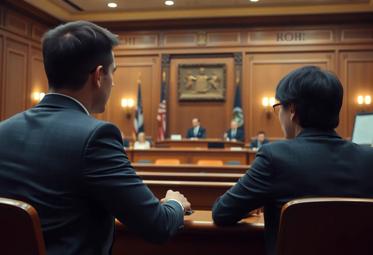 A representation of the courtroom where the OpenAI trademark dispute took place.