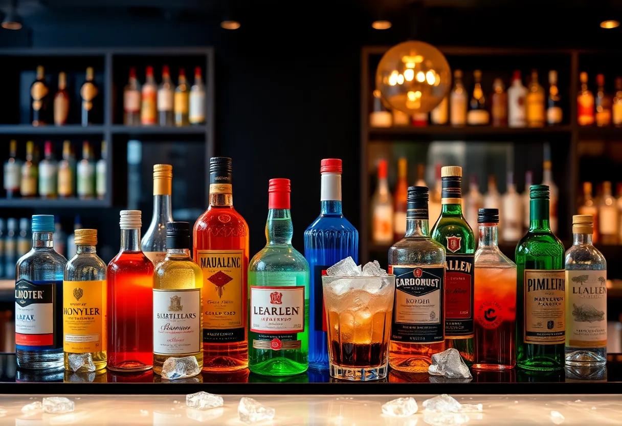 Premium mixers displayed on a bar counter representing Q MIXERS