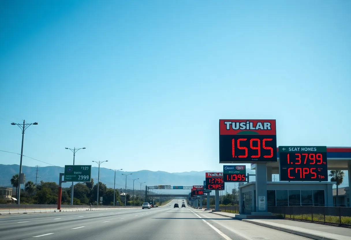Gas station sign displaying high fuel prices in Southern California