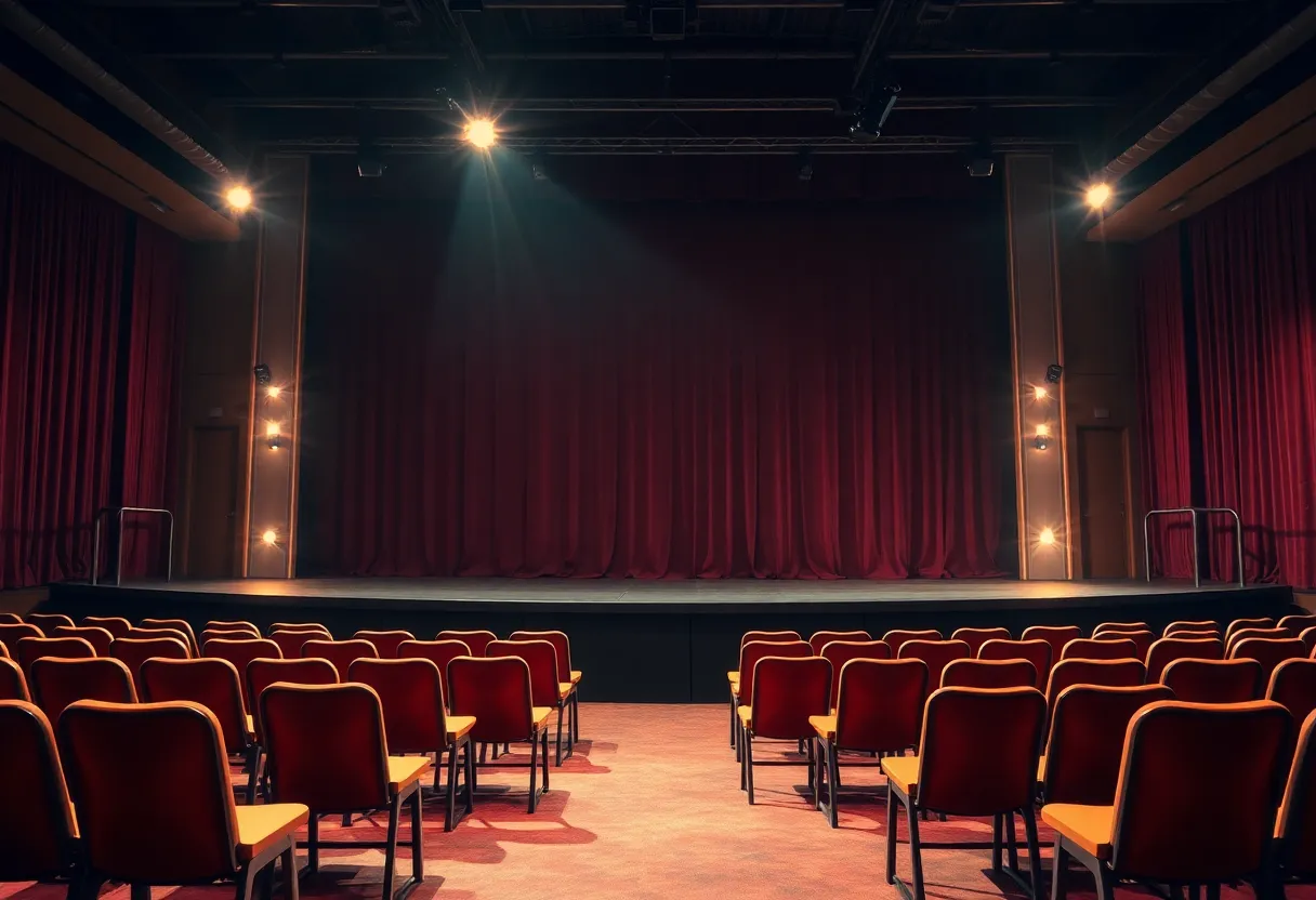 Theater stage set for Am I Roxie? showcasing emotional storytelling.