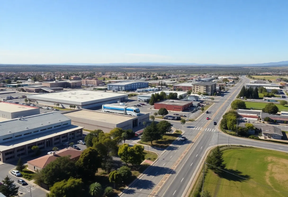 Aerial view of San Luis Obispo showing technology facilities and green spaces