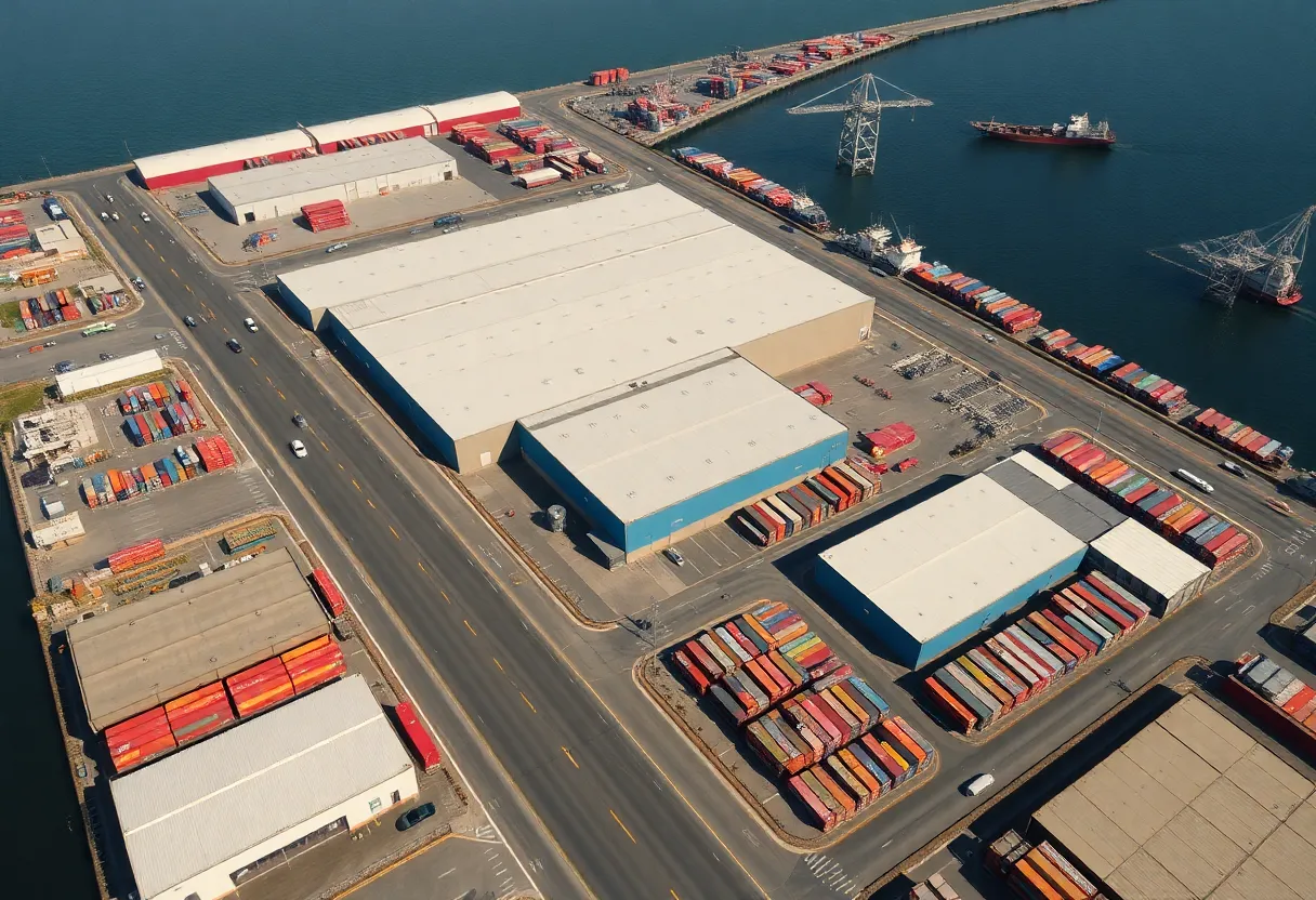 Aerial view of industrial warehouses in Southern California
