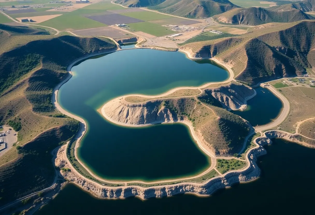 Aerial view of a water reservoir in Southern California
