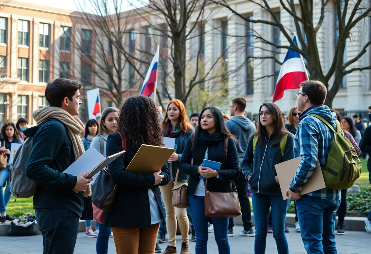 Campus scene showing students engaged in academic activities