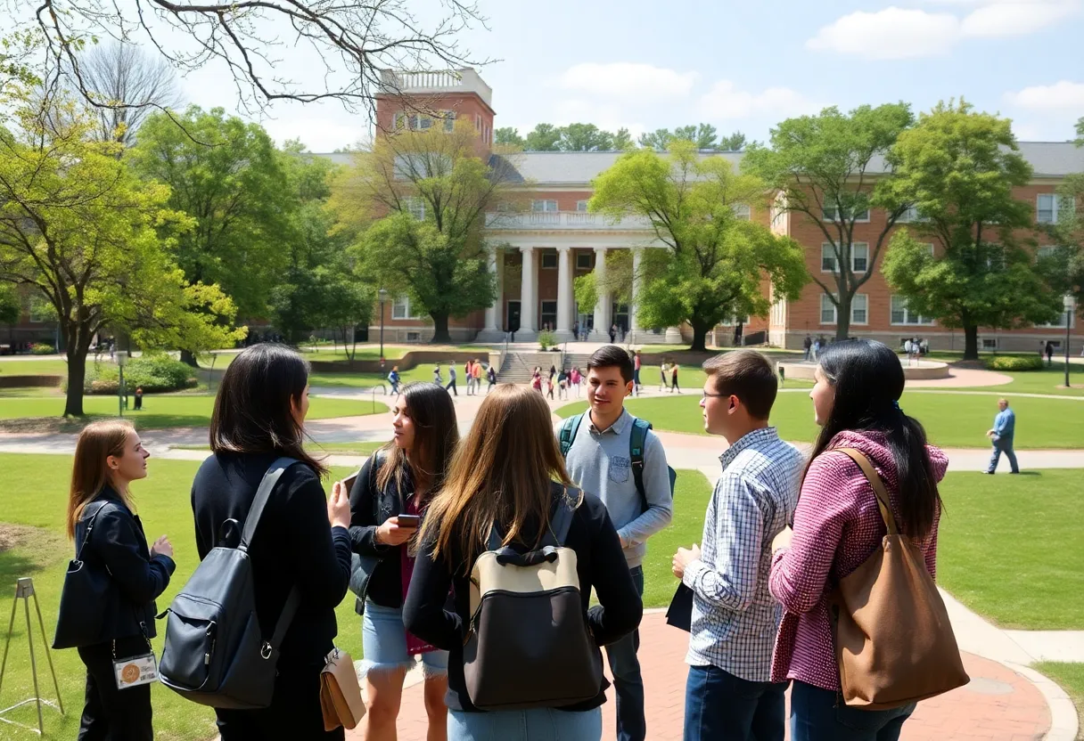 Students on UCLA campus discussing academic issues