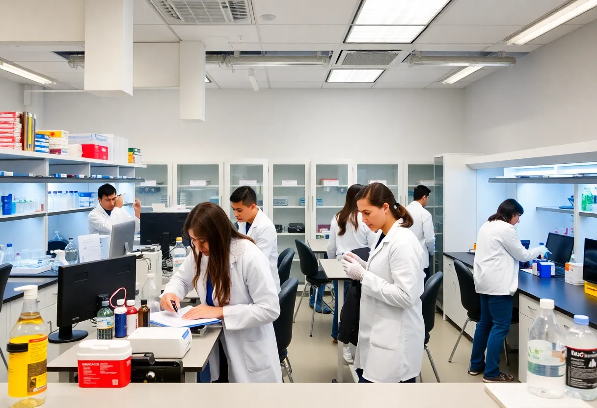 Graduate students conducting research in a UCLA laboratory.