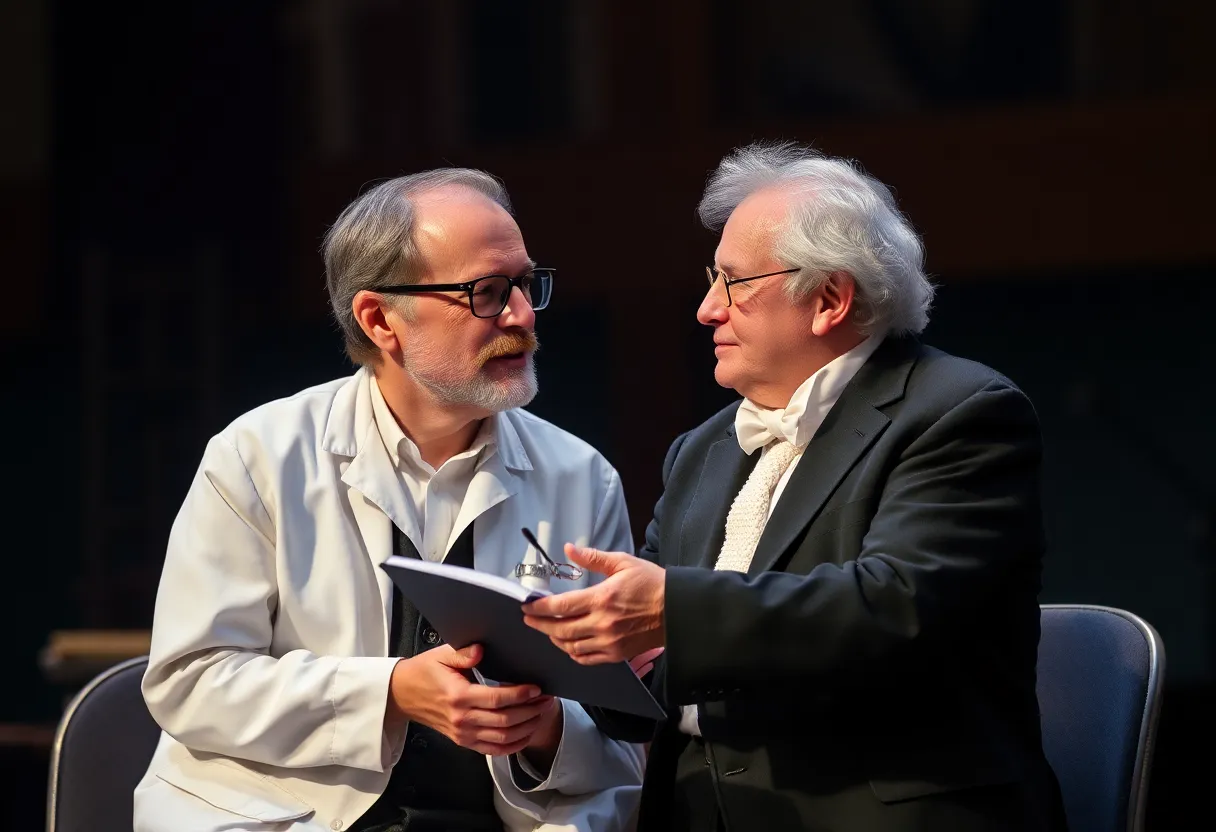 Dramatic scene from the play UnRavelled showcasing themes of art and frontotemporal dementia.