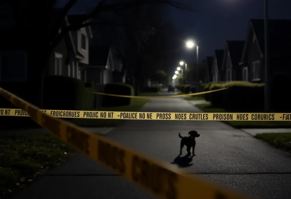 Crime scene sign in a residential area