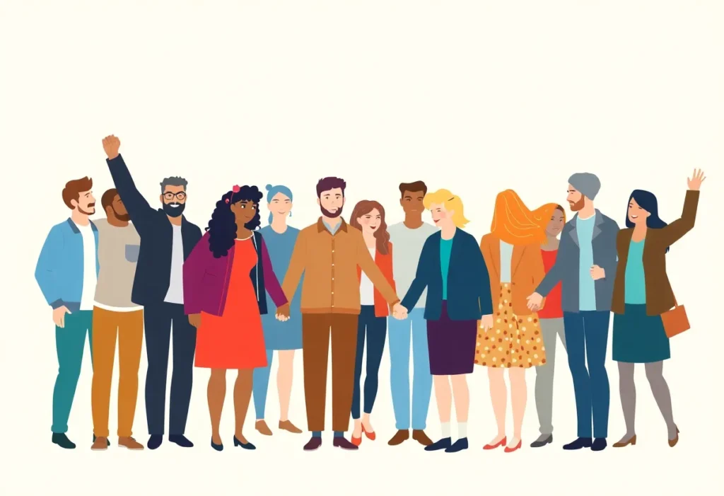 Diverse community members standing together against antisemitism