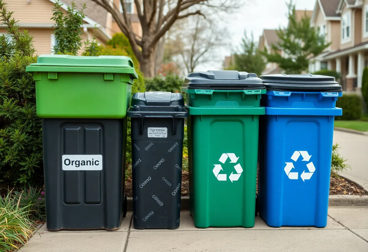 Trash bins in Beverly Hills labeled for organic and non-organic waste