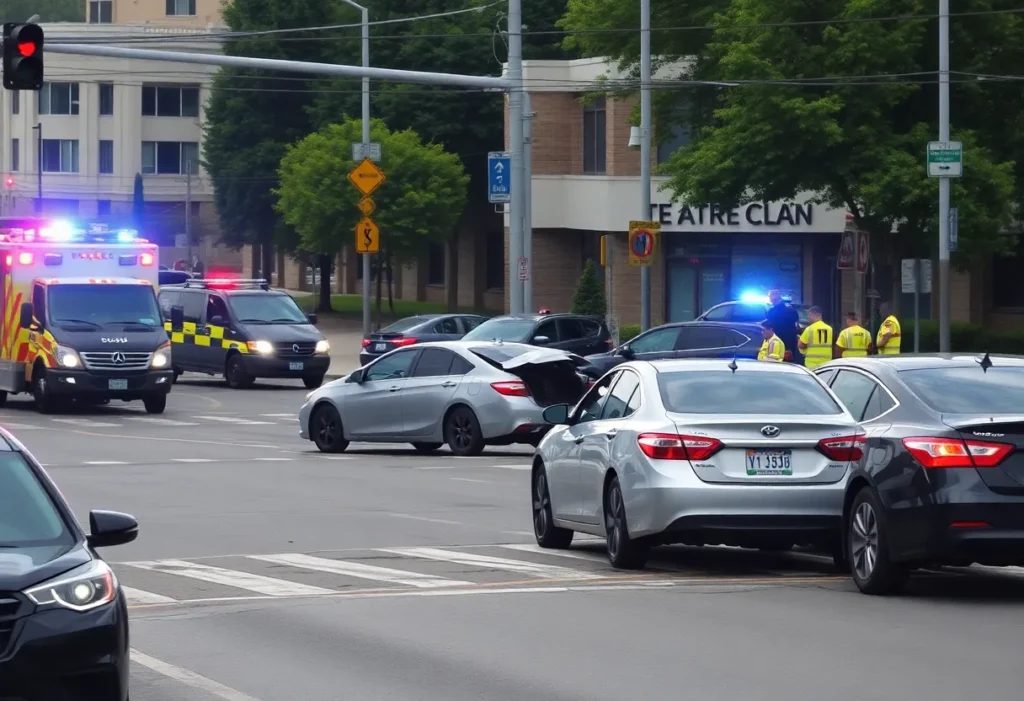 Scene of a car crash in Beverly Grove with emergency responders