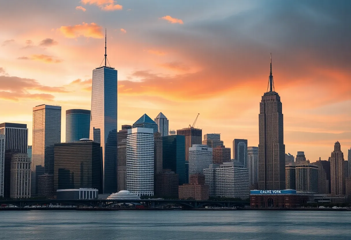 Skyscrapers of California and New York city skyline showing economic growth