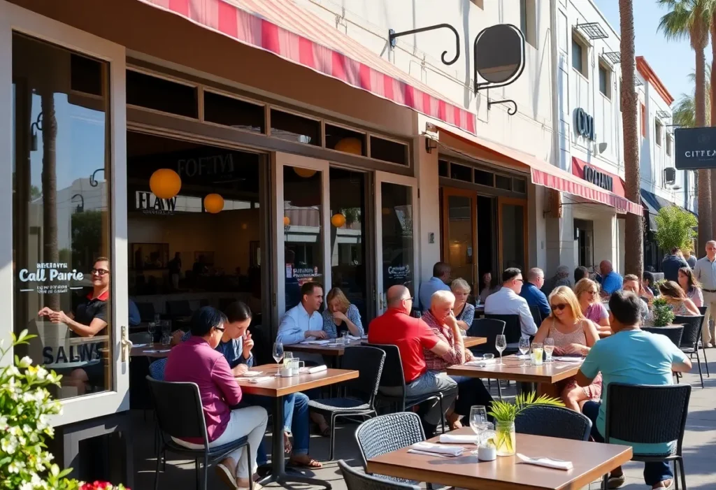 Outdoor dining setup at a California restaurant