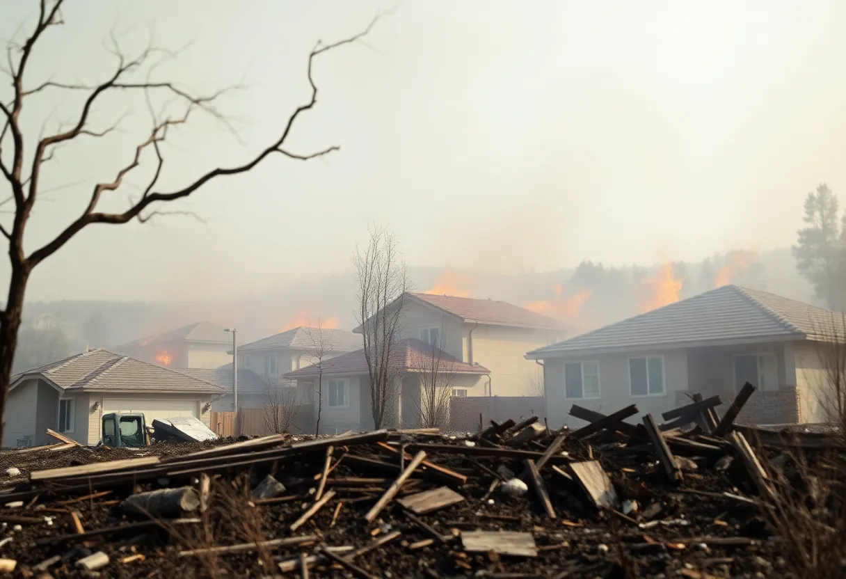 Illustration depicting the impact of wildfire damage on homeowners in California.