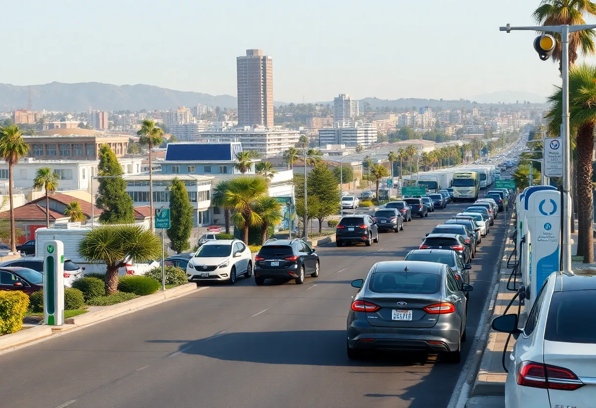 Electric vehicles parked near charging stations in California.