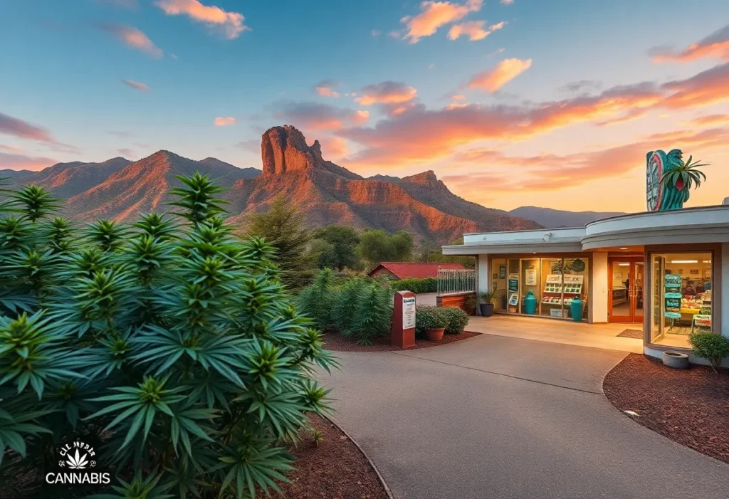 Artistic view of cannabis plants and dispensaries in California