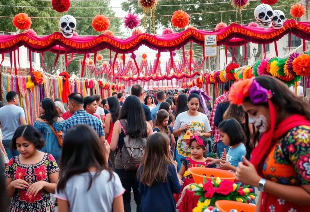 Families celebrating Día de los Muertos at Wallis Annenberg Center.