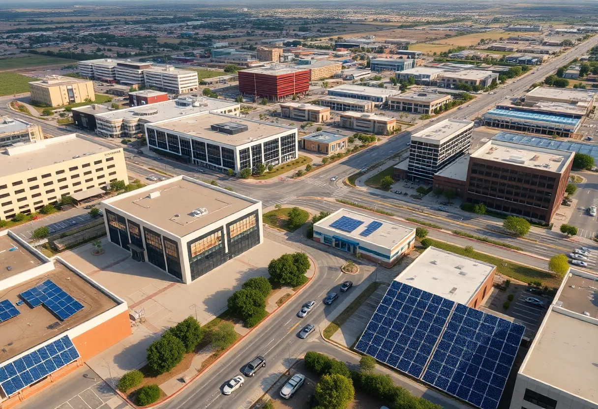 A view of businesses in Texas representing GAF Energy's relocation
