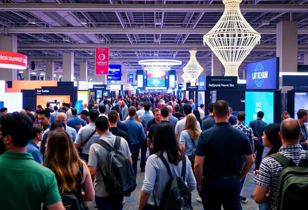 Participants at the Las Vegas Tech Summit discussing technology.