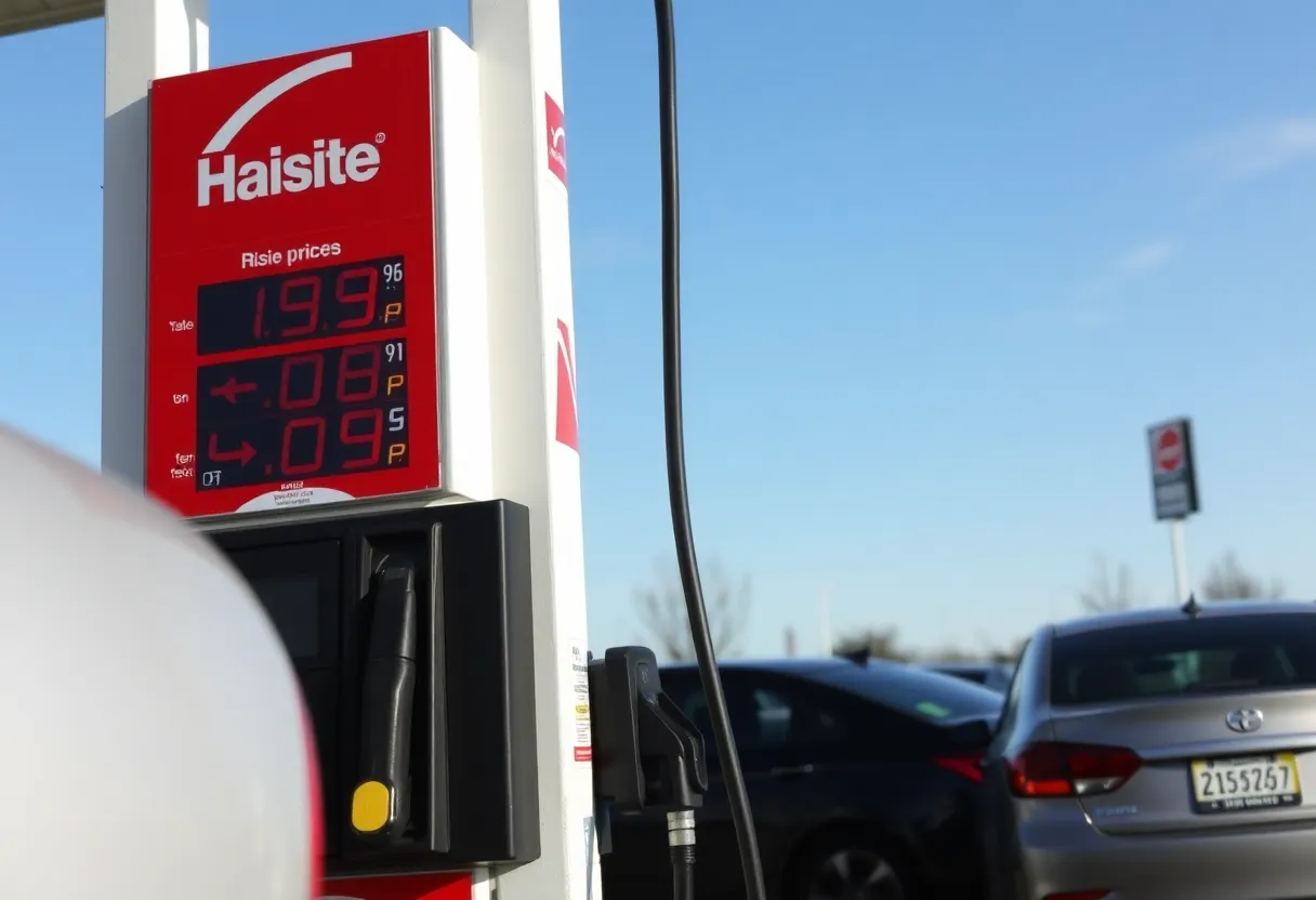 Gas pump showing increasing prices in California