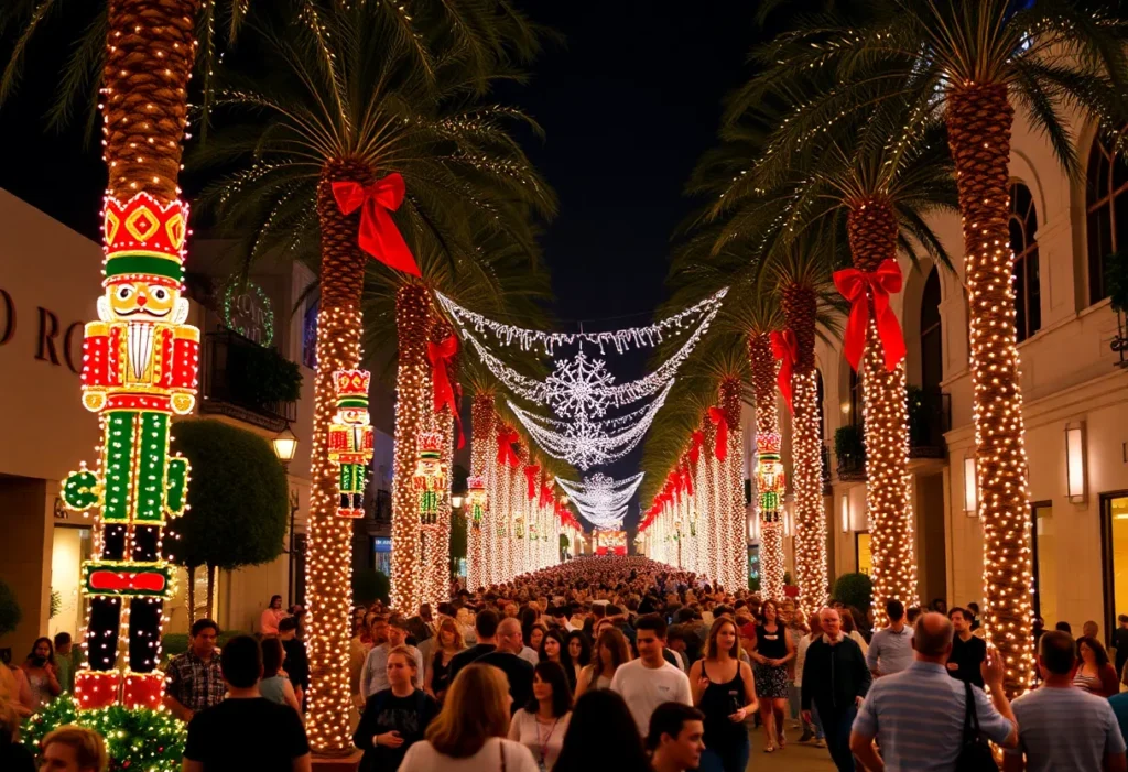 Festive decorations along Rodeo Drive during the holiday season