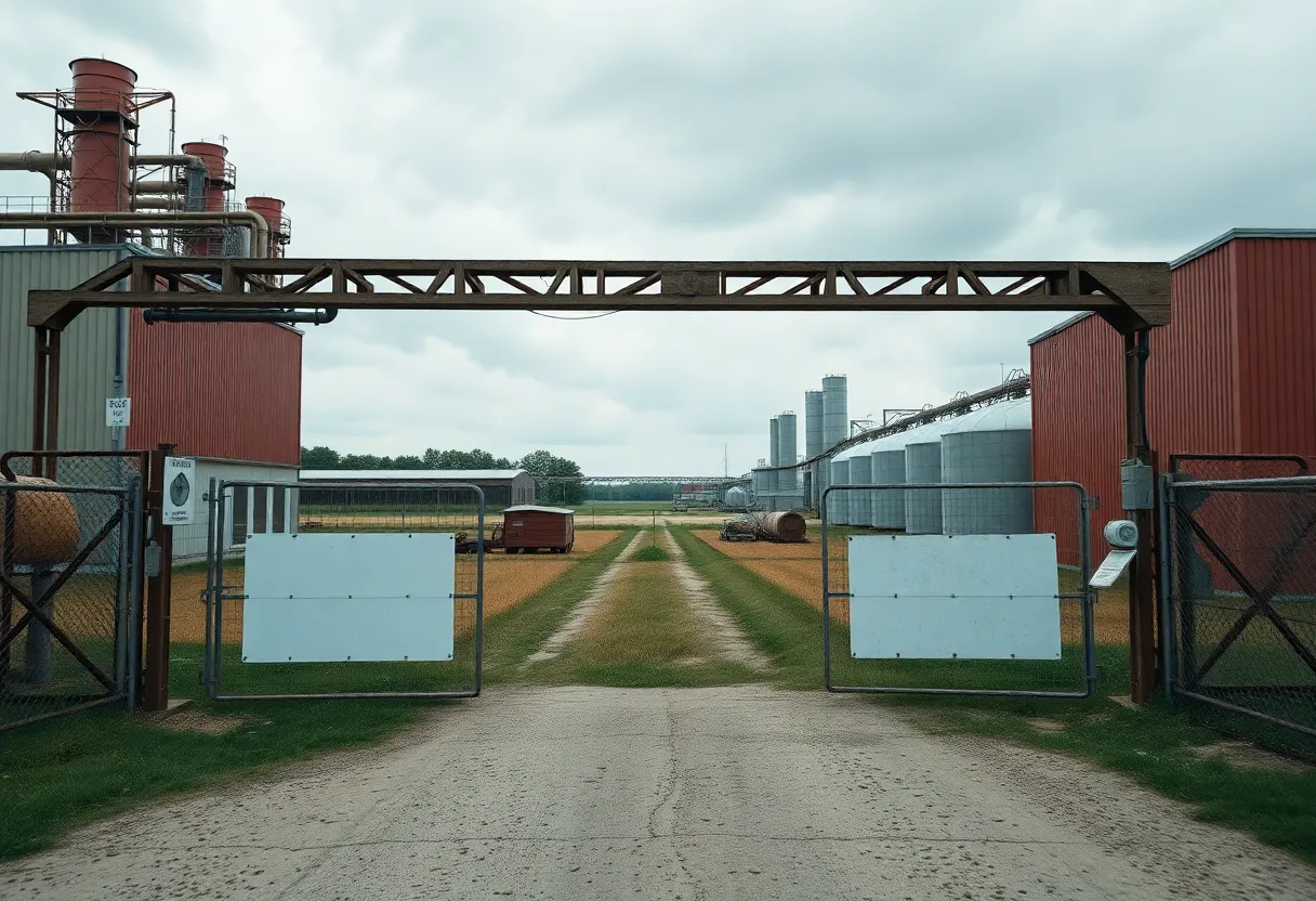 Closed Spreckels Sugar Co. plant in California with empty fields